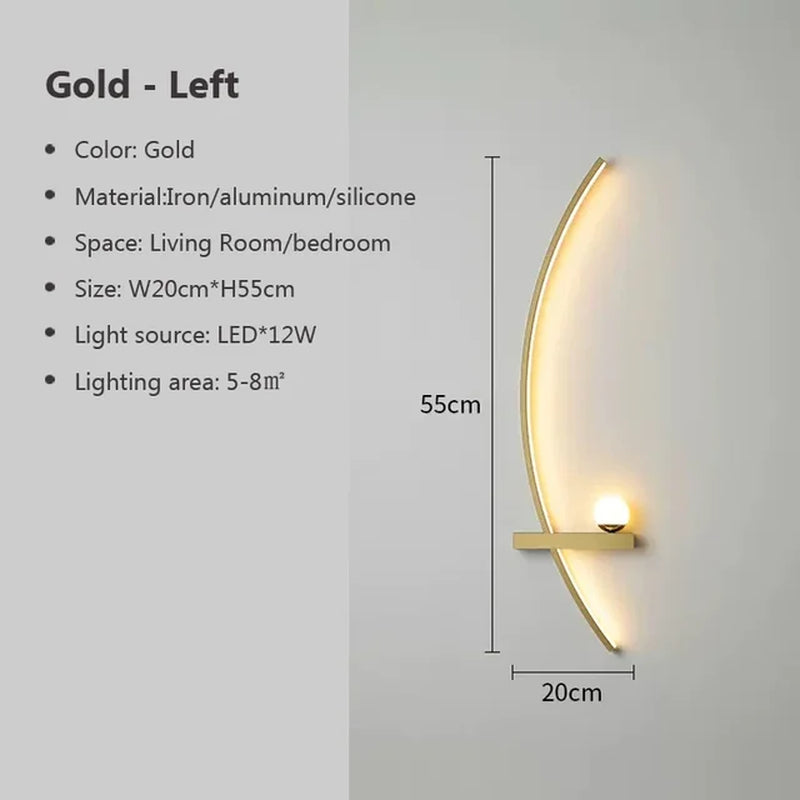 Modern LED Wall Lamp Simple Art Bedroom Bedside Wall Lamp Living Room Study Background Wall Bathroom Mirror Lighting Gold/Black