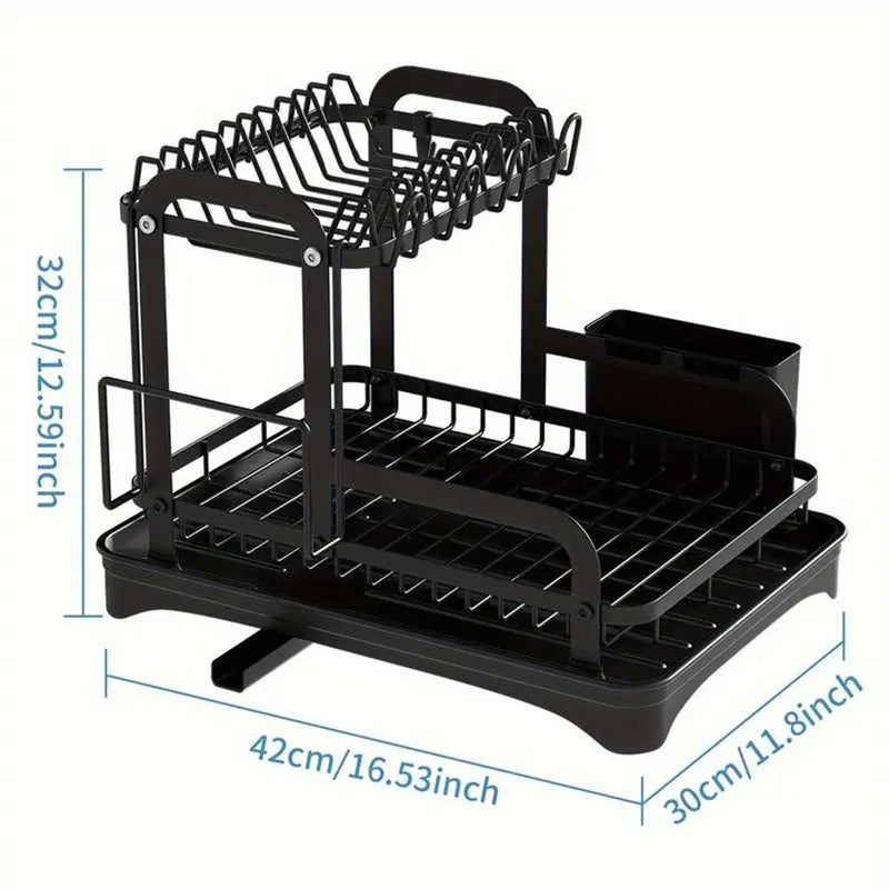 Kitchen Dish Drainer Rack, 1 Piece Double Layer Dish Drying Rack, Kitchen Utensil Storage Rack for Countertop, Multi-Purpose Tableware Organizer for Bowls, Plates, Cups, Cutlery, Cutting Board, Kitchen Organizer