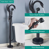 Gold Swan Floor Mount Bathtub Faucet Floor Standing Bathroom Crane Black Chrome Bath Shower Mixer Tap Bathroom Faucet