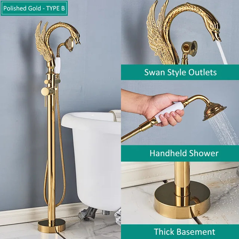 Gold Swan Floor Mount Bathtub Faucet Floor Standing Bathroom Crane Black Chrome Bath Shower Mixer Tap Bathroom Faucet