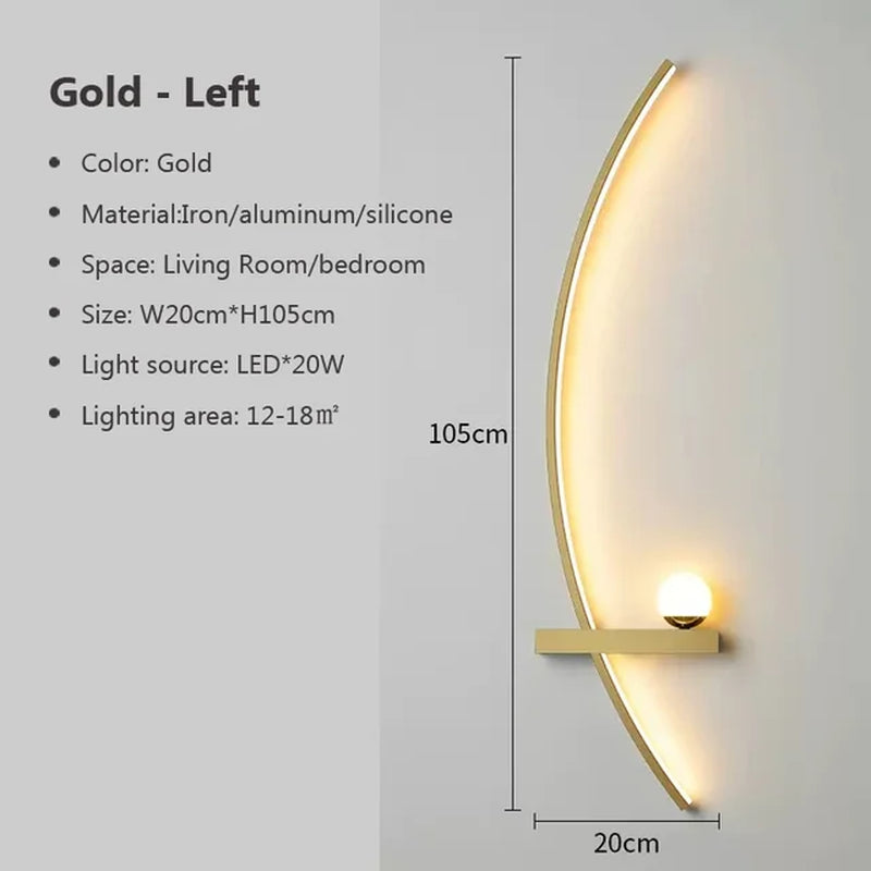 Modern LED Wall Lamp Simple Art Bedroom Bedside Wall Lamp Living Room Study Background Wall Bathroom Mirror Lighting Gold/Black