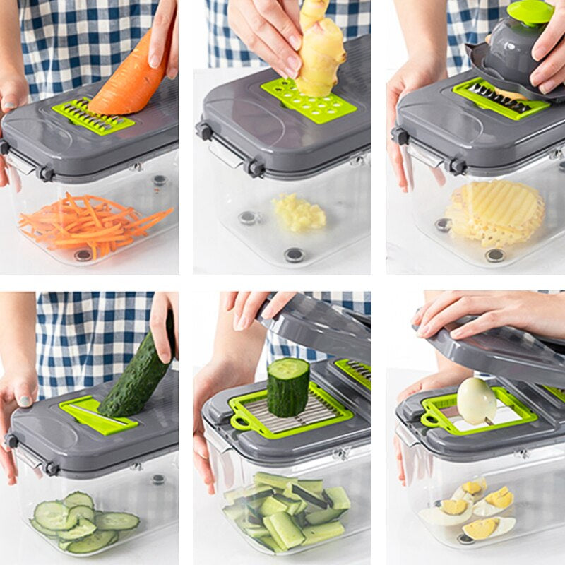 Multifunctional Vegetable Cutter 22 in 1 Fruit Vegetable Slicer Shredder Grater with Food Storage Container Kitchen Gadgets