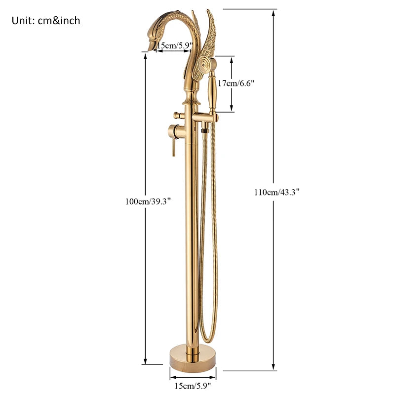 Gold Swan Floor Mount Bathtub Faucet Floor Standing Bathroom Crane Black Chrome Bath Shower Mixer Tap Bathroom Faucet