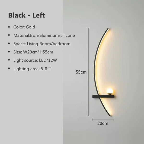 Modern LED Wall Lamp Simple Art Bedroom Bedside Wall Lamp Living Room Study Background Wall Bathroom Mirror Lighting Gold/Black