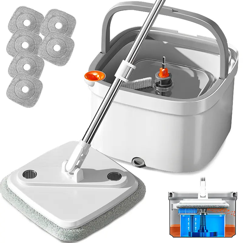 TIKAAATOK Spin Mop and Bucket Set with Self Separation Dirty and Clean Water System, Self Wringing 360° Rotating Square Mop-Head for Hardwood Tile Marble Floors,Cleaning Tools after the Party, Mother'S Day Gifts