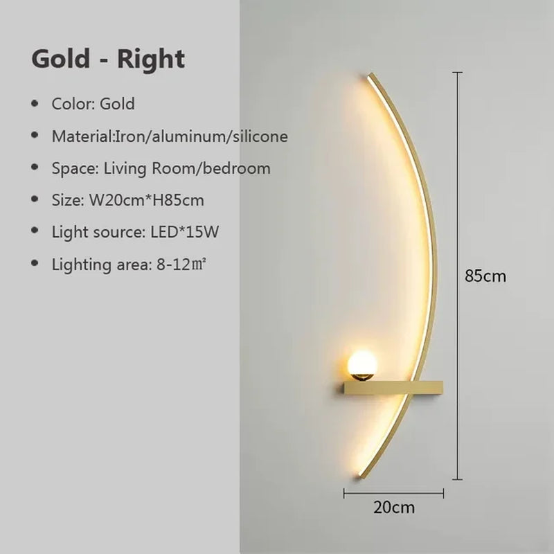 Modern LED Wall Lamp Simple Art Bedroom Bedside Wall Lamp Living Room Study Background Wall Bathroom Mirror Lighting Gold/Black