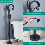 Gold Swan Floor Mount Bathtub Faucet Floor Standing Bathroom Crane Black Chrome Bath Shower Mixer Tap Bathroom Faucet