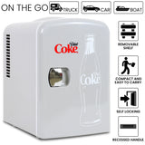 Diet Coke 4L Mini Fridge 12V DC and 110V AC Cords, 6 Can Portable Cooler, Personal Travel Refrigerator, Gray