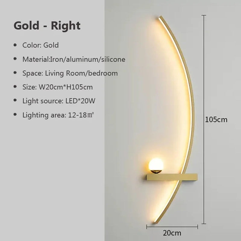 Modern LED Wall Lamp Simple Art Bedroom Bedside Wall Lamp Living Room Study Background Wall Bathroom Mirror Lighting Gold/Black