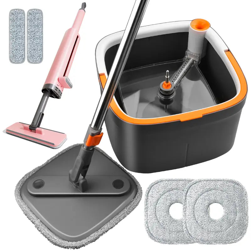 TIKAAATOK Spin Mop and Bucket Set with Self Separation Dirty and Clean Water System, Self Wringing 360° Rotating Square Mop-Head for Hardwood Tile Marble Floors,Cleaning Tools after the Party, Mother'S Day Gifts