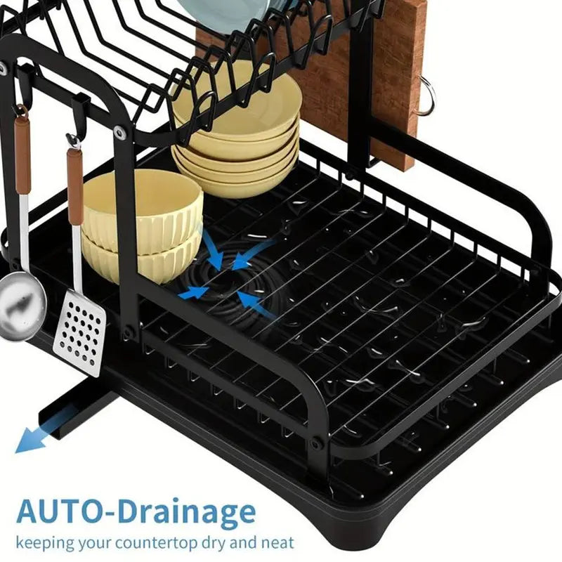 Kitchen Dish Drainer Rack, 1 Piece Double Layer Dish Drying Rack, Kitchen Utensil Storage Rack for Countertop, Multi-Purpose Tableware Organizer for Bowls, Plates, Cups, Cutlery, Cutting Board, Kitchen Organizer