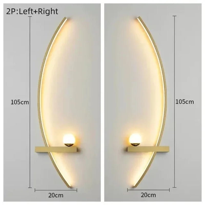 Modern LED Wall Lamp Simple Art Bedroom Bedside Wall Lamp Living Room Study Background Wall Bathroom Mirror Lighting Gold/Black