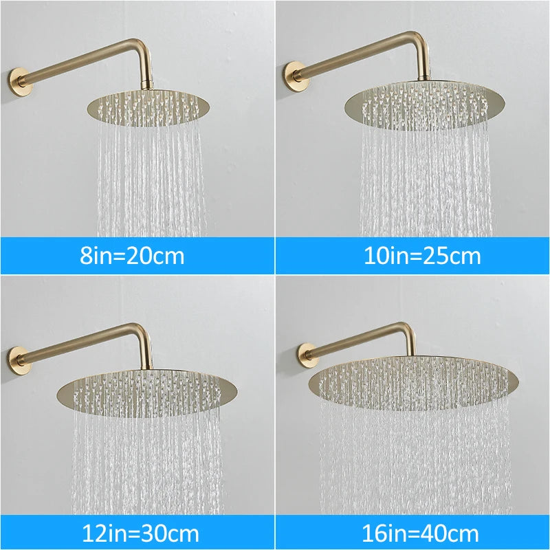 Brushed Gold Shower Faucets Set Rainfall Shower System Concealed Hot Cold Water Mixer Tap Bathroom round Shower Faucet