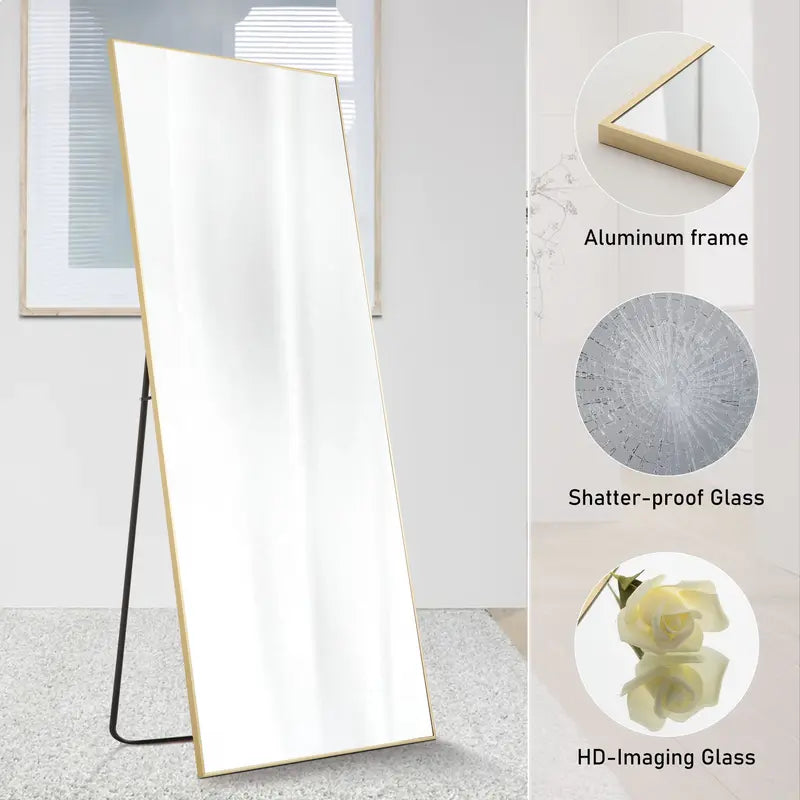 Furnichic Haven Full Length Mirror Floor Mirror Full Body Mirror with Stand, Wall Mirror Full Length Aluminum Alloy Frame Standing Hanging or Leaning against Wall Durable Decor Glass Shiny