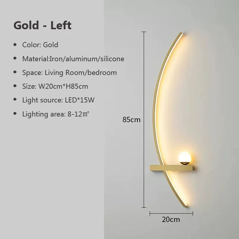 Modern LED Wall Lamp Simple Art Bedroom Bedside Wall Lamp Living Room Study Background Wall Bathroom Mirror Lighting Gold/Black