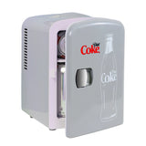 Diet Coke 4L Mini Fridge 12V DC and 110V AC Cords, 6 Can Portable Cooler, Personal Travel Refrigerator, Gray