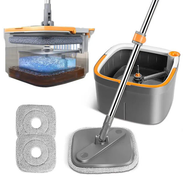 TIKAAATOK Spin Mop and Bucket Set with Self Separation Dirty and Clean Water System, Self Wringing 360° Rotating Square Mop-Head for Hardwood Tile Marble Floors,Cleaning Tools after the Party, Mother'S Day Gifts