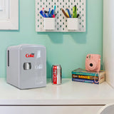 Diet Coke 4L Mini Fridge 12V DC and 110V AC Cords, 6 Can Portable Cooler, Personal Travel Refrigerator, Gray