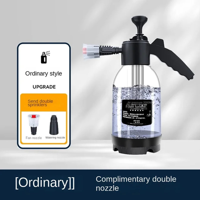 2L Hand Pump Foam Sprayer with 3 Types of Nozzle Hand Pneumatic Foam Cannon Snow Foam Car Wash Spray Bottle Car Window Cleaning