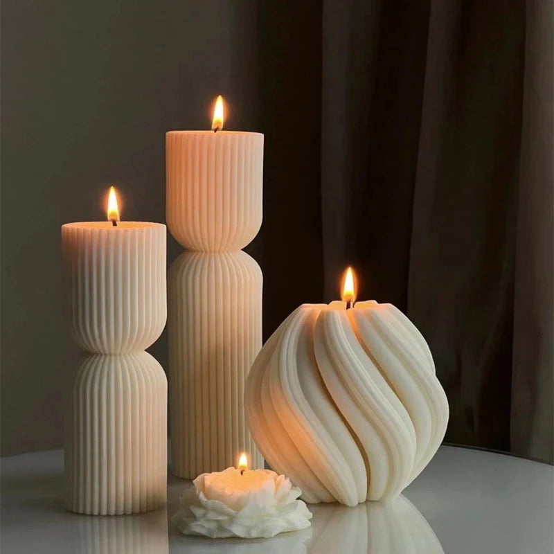 Nordic Geometric Swirl Scented Candle - Large, White, Luxury Home Decor