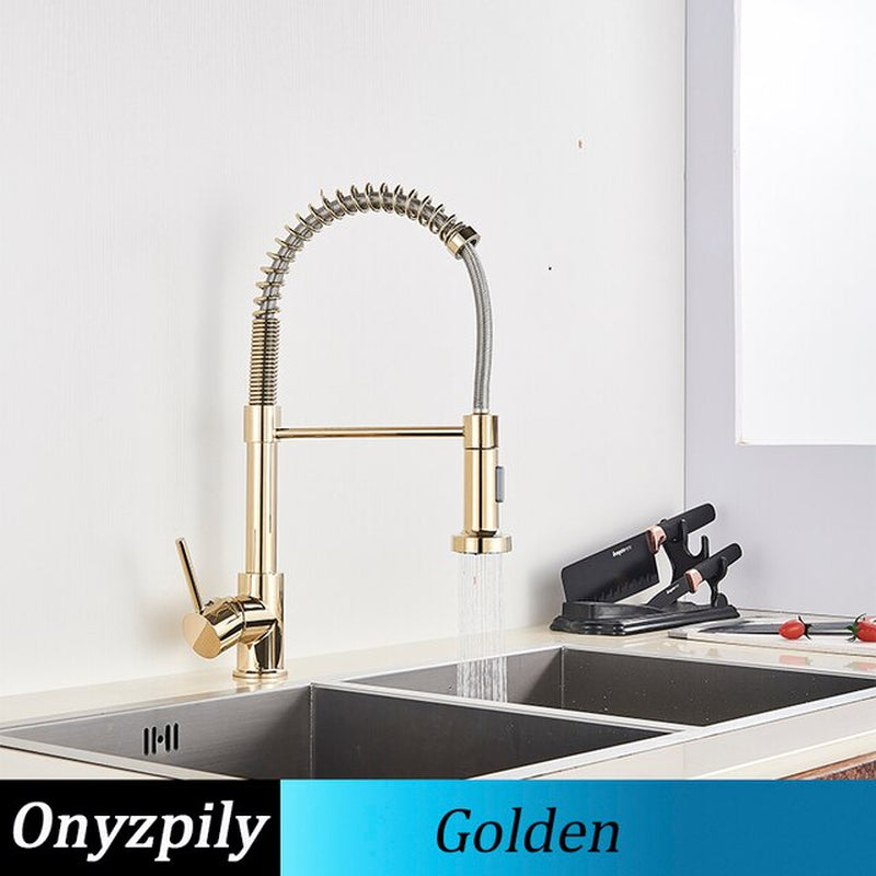 Spring Brushed Kitchen Sink Faucet Pull down Sprayer Nozzle Single Handle Faucets Mixer Hot Cold Stainless Steel Modern