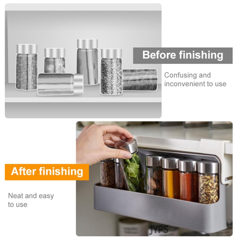 Kitchen Self-Adhesive Spice Rack Seasoning Bottle Storage Shelf under Desk Spice Organizer Drawer Kitchen Storage Supplies