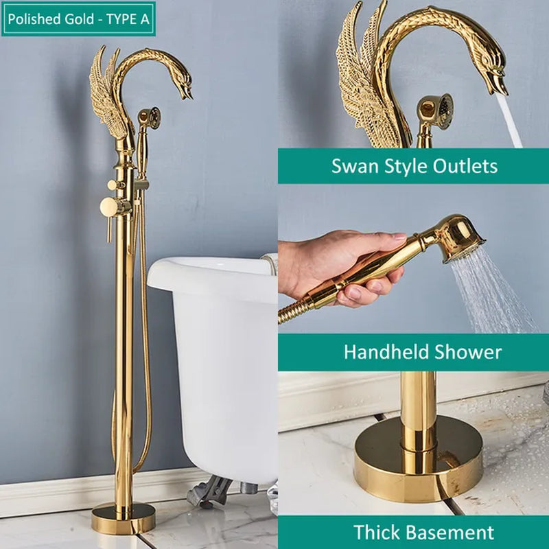 Gold Swan Floor Mount Bathtub Faucet Floor Standing Bathroom Crane Black Chrome Bath Shower Mixer Tap Bathroom Faucet