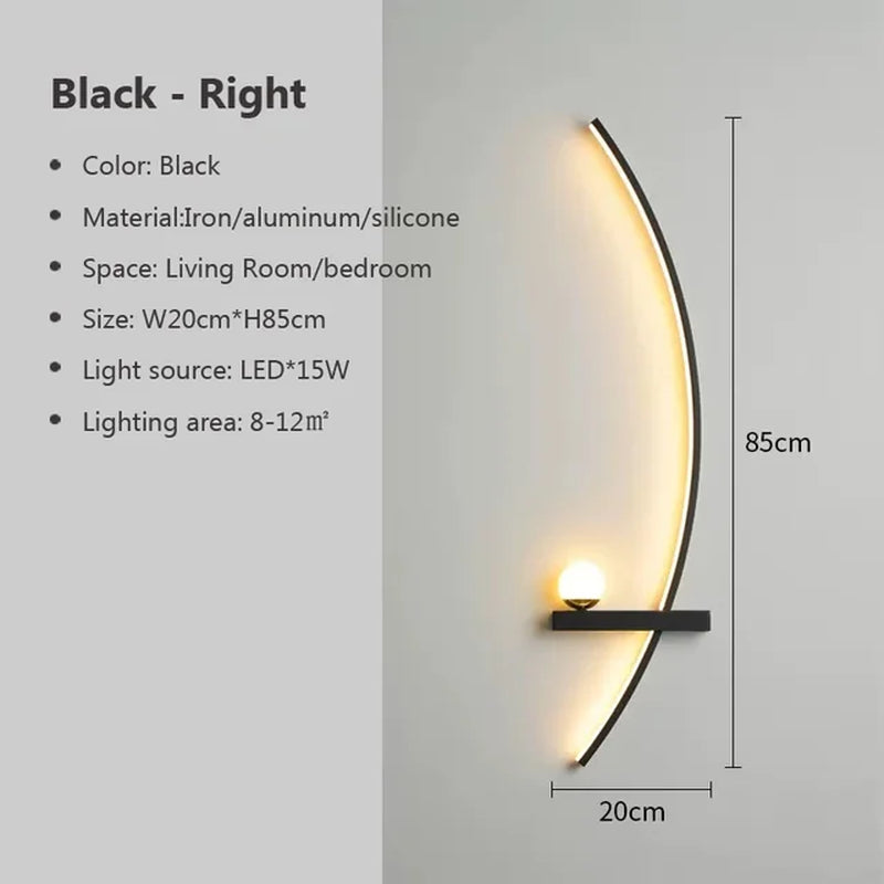 Modern LED Wall Lamp Simple Art Bedroom Bedside Wall Lamp Living Room Study Background Wall Bathroom Mirror Lighting Gold/Black