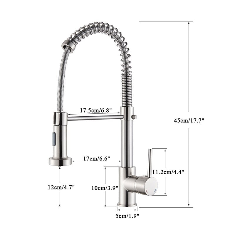 Spring Brushed Kitchen Sink Faucet Pull down Sprayer Nozzle Single Handle Faucets Mixer Hot Cold Stainless Steel Modern
